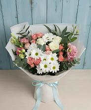 Букет цветов из:  Розы, Лизиантусы и Хризантемы в Кашино