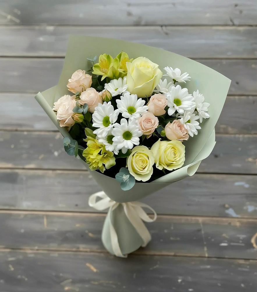 Букет цветов из: Альстромерии, Розы и Хризантемы в Кашино