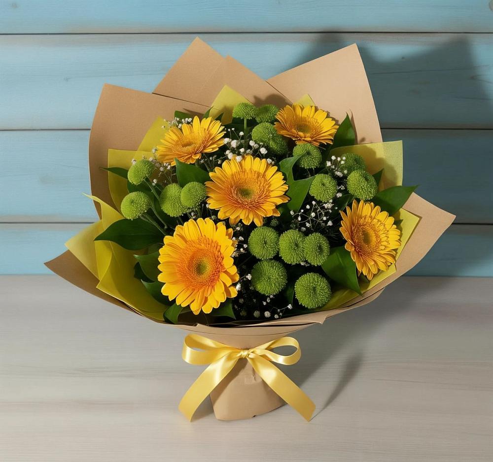 Букет цветов из: Герберы и Хризантемы в Кашино