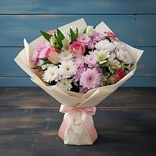 Букет цветов из:  Хризантемы, Альстромерии и Розы #REPLACE_PRED# Кашино