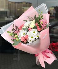 Букет цветов из:  Розы, Лизиантусы и Хризантемы в Кашино