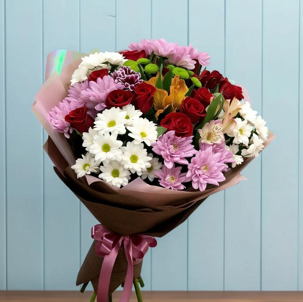 Букет цветов из: Розы, Хризантемы и Альстромерии в Кашино