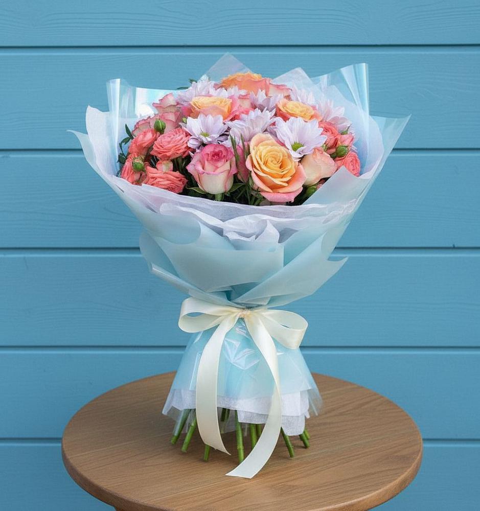 Букет цветов из: Хризантемы и Розы в Кашино