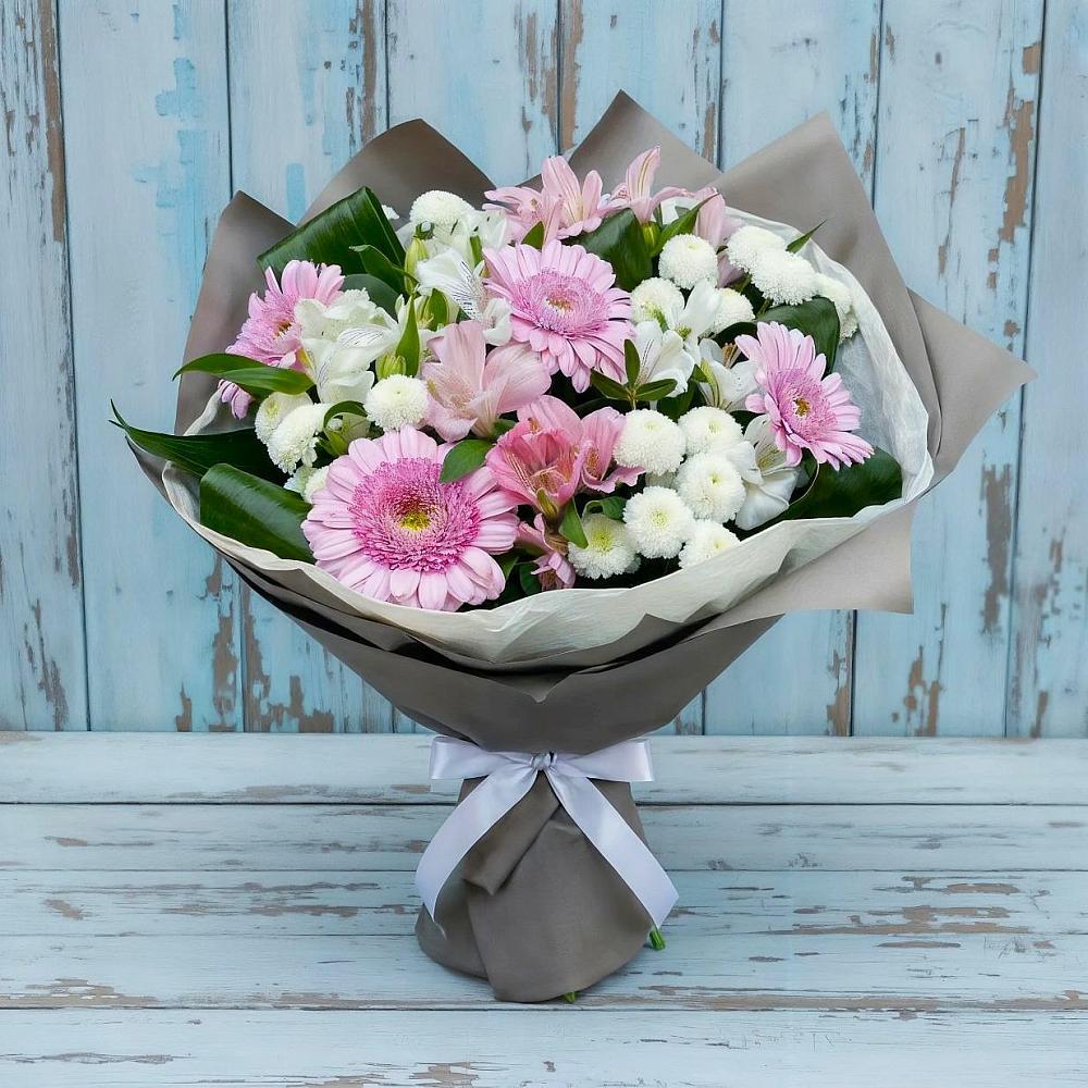 Букет цветов из: Герберы, Альстромерии и Хризантемы в Кашино