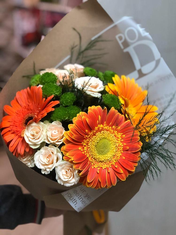 Букет цветов из: Герберы, Хризантемы и Розы в Кашино